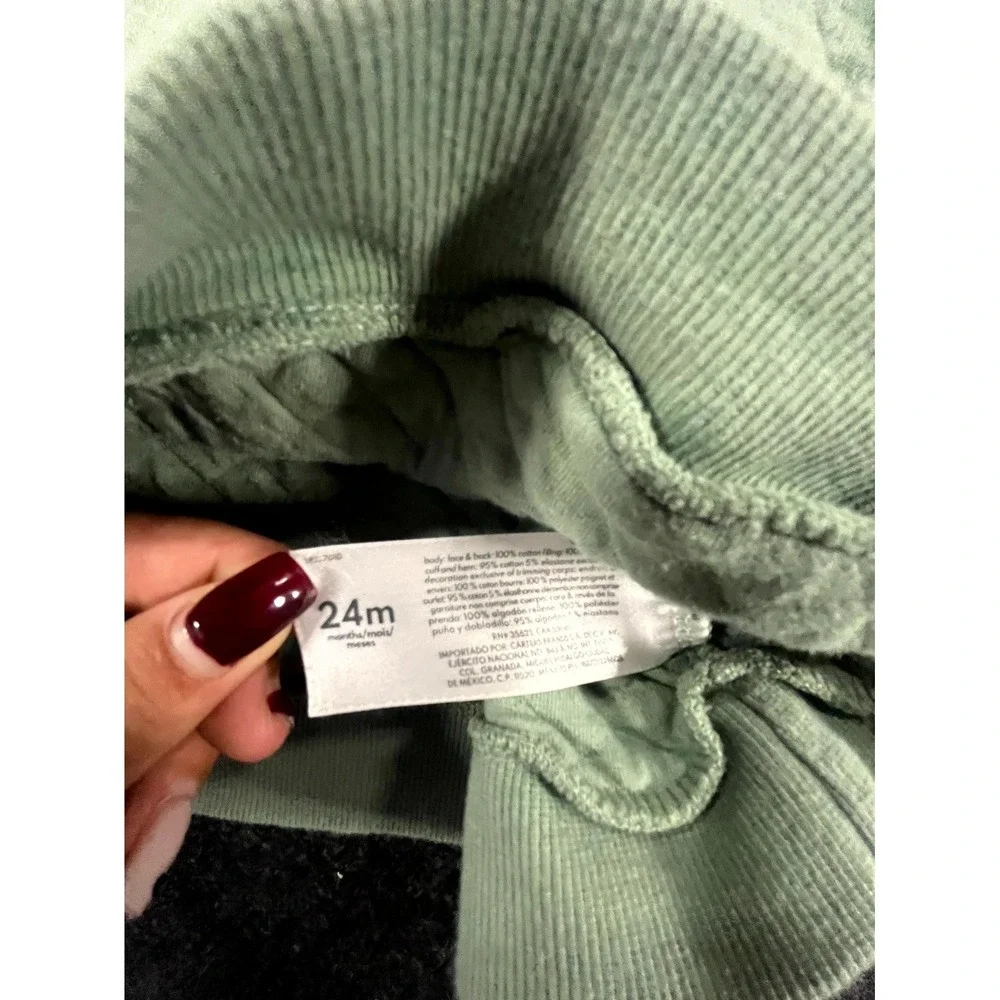 Carters‎ Hoodie Toddler Unisex 24M Sage Green Quilted Cotton Hooded Pullover